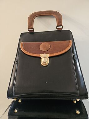 Bagatique Collection Black  Top-Handle Bag with Brown Trim